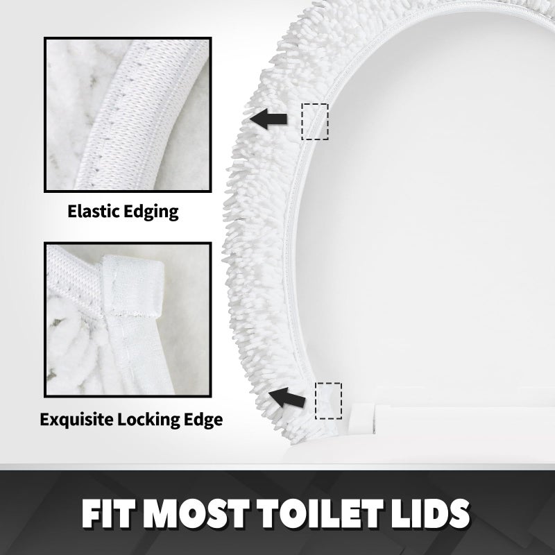 TREETONE Shaggy Chenille Bathroom Toilet Lid Cover  Ultra Soft Plush Seat Covers  Fluffy Absorbent  19x21 Inches  Standard Toilet Lids for Bathroom Machine Wash & Dry  White - Image 3